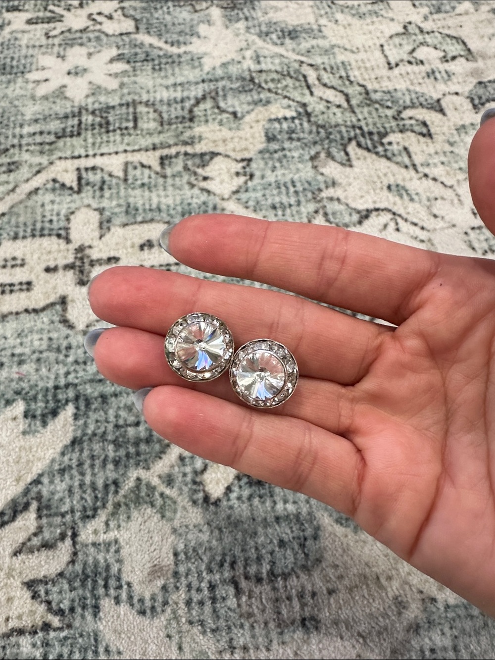 Crystal Halo Stud Earrings - Silver Tone